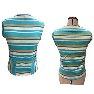 Vintage Brentshire Boxy Short Top Brown Teal White Striped Women's Shirt Pockets